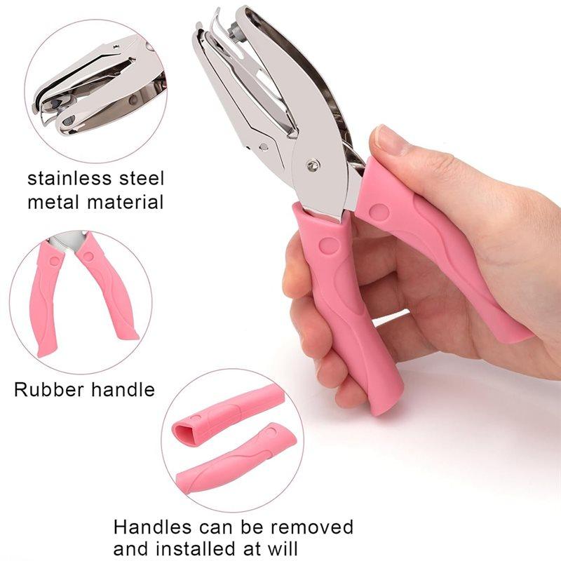 2025 Trend Handheld Hole Paper Punch Kit 4 Pcs Single Hole Punch Round Heart Star Punch Rubber Handled