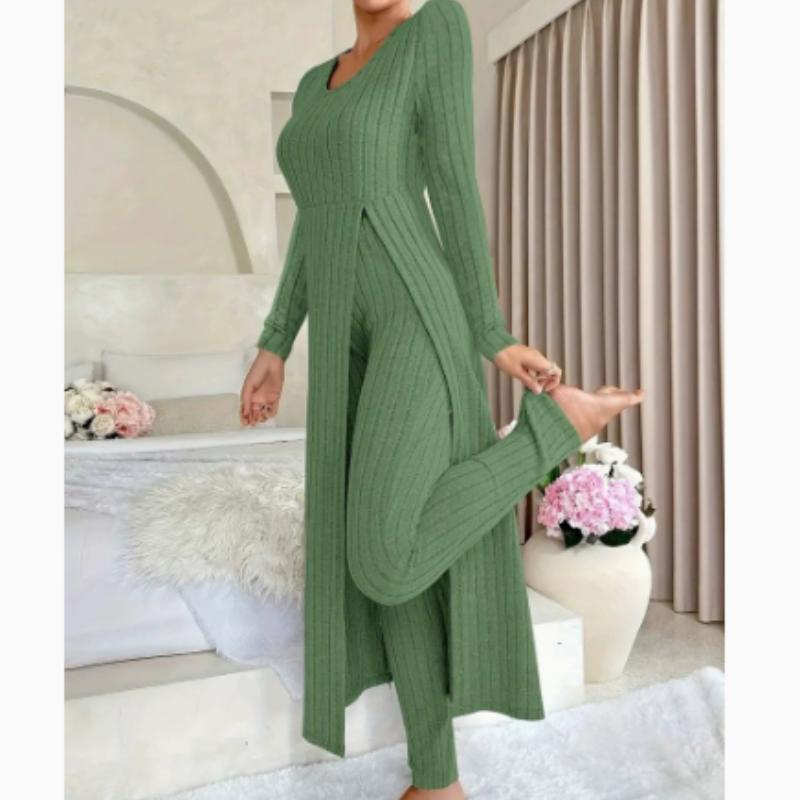 

Дизайн Sensation Топ с круглым вырезом и разрезом, с длинными рукавами и брюки, комплект из двух предметов в клетку, стиль весна/осень 3XL темно-зеленого