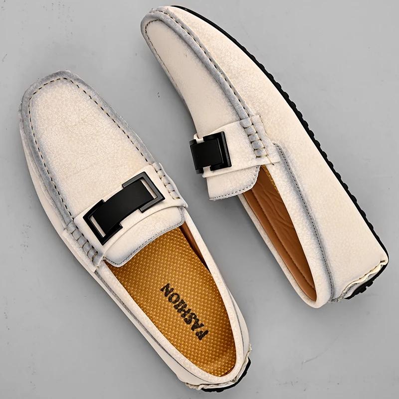 Fashion White Loafers for Men Soft Sole Social Shoes Casual Driving Flats Slip-on Male Moccasins Plus Size 38-49 Zapatillas Para Hombre