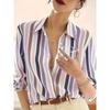 Spring New Women's Niche Retro Lapel Long-sleeved Contrasting Color Temperament Striped Shirt