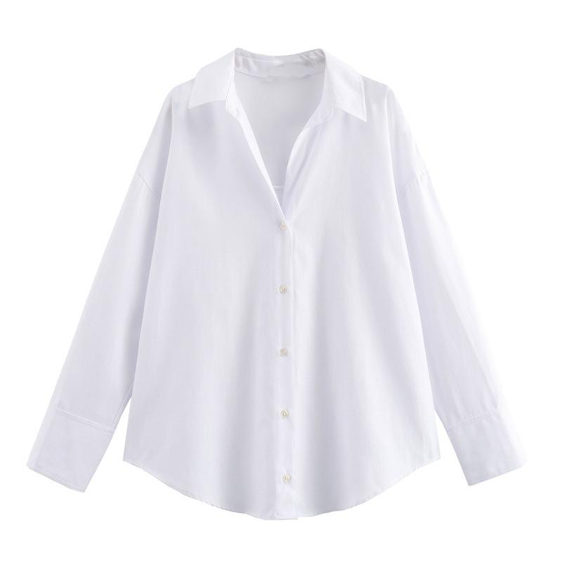 Summer Women's Western Style Cotton Loose Casual Long Sleeve Oxford Shirt for Women