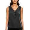 Women's Loose Fit Sleeveless V Neck Pullover Top Button Detail Casual Summer Blouse Lightweight Tank Shirt