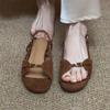 French Retro Flat Toe Sandals with Exposed Toes for Women's Summer Collection, Exuding A Stylish Roman Style for Outdoor Wear