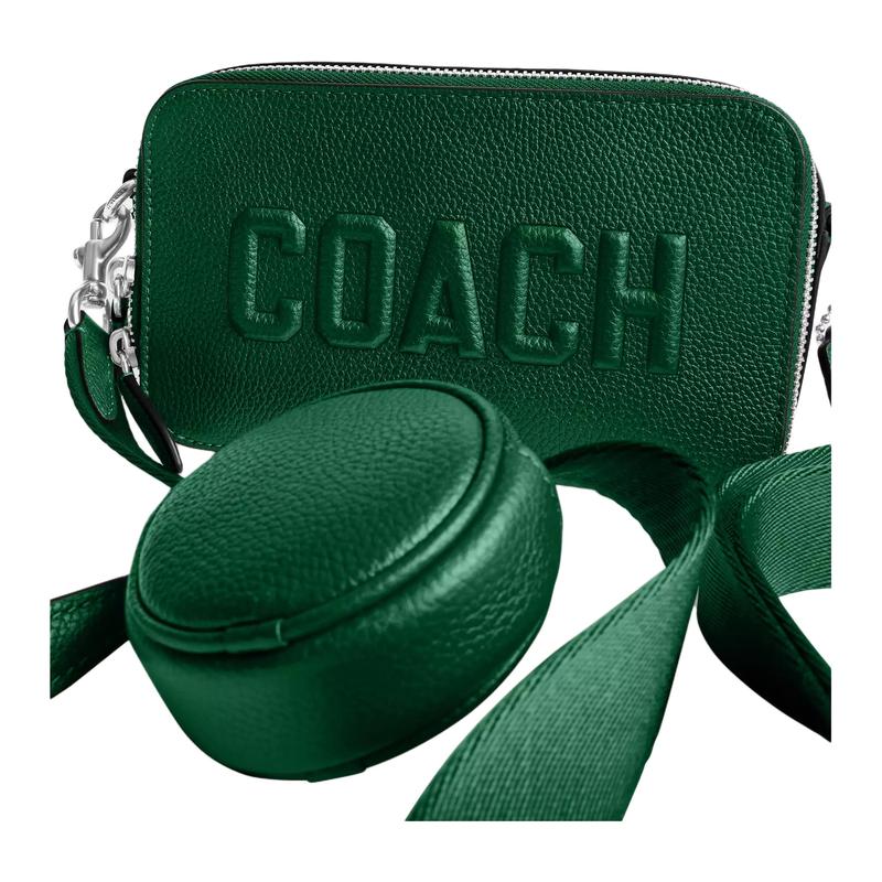 Coach Charter 19 Logo Zip Closure Polished Pebbled Leather Crossbody Shoulder Bag Small Men's Ivy