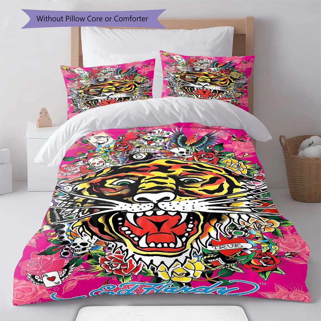 Hardy Tattoo Pattern Bedding Quilt Set Quilt Cover Pillowcase Home Decoration Gift (1 * Duvet Cover + 2 * Pillowcase, Without Core)