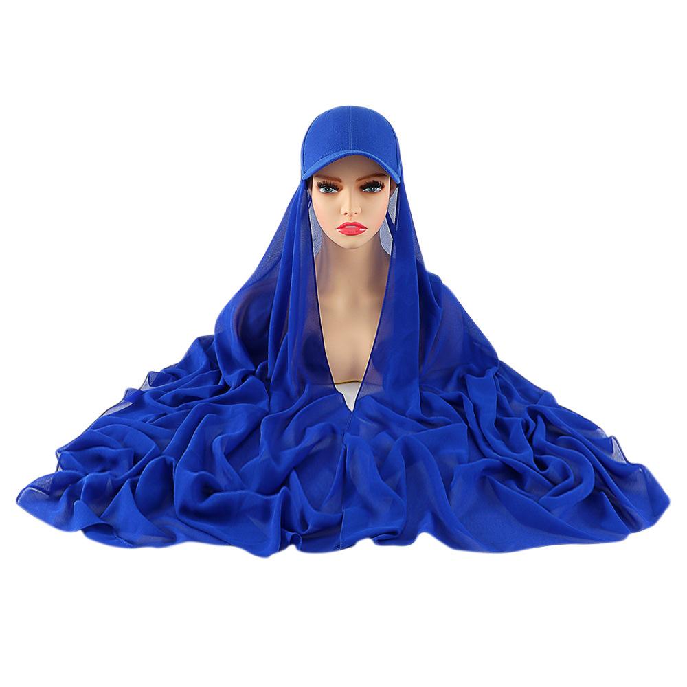 Women's Solid Color Hijab Scarf & Cotton Baseball Cap 2-Piece Set Chiffon Headscarf with Adjustable Cap Fashionable Hijab Combo