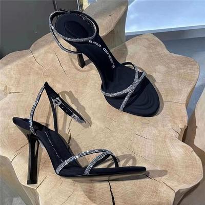 Spring and Summer 2025 New Rhinestone Letter High Heels Sexy Open-toed Stiletto King with Sandals Women's Shoes