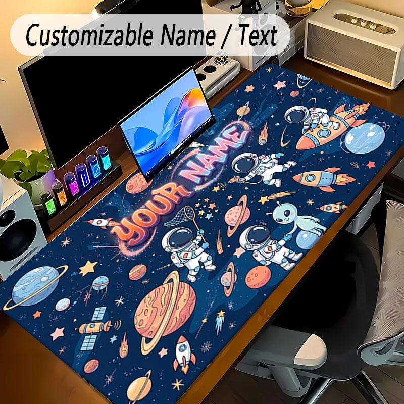 Astronaut Space Theme Personalized Mouse Pad Custom Name Text Non Slip Desk Pad For Laptop Office Desktop