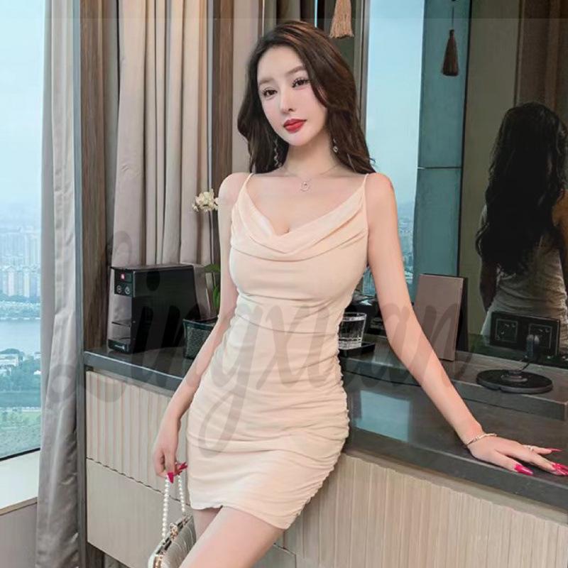 Elegant Mesh Spaghetti Strap Bodycon Petite Dress Medium абрикосовый