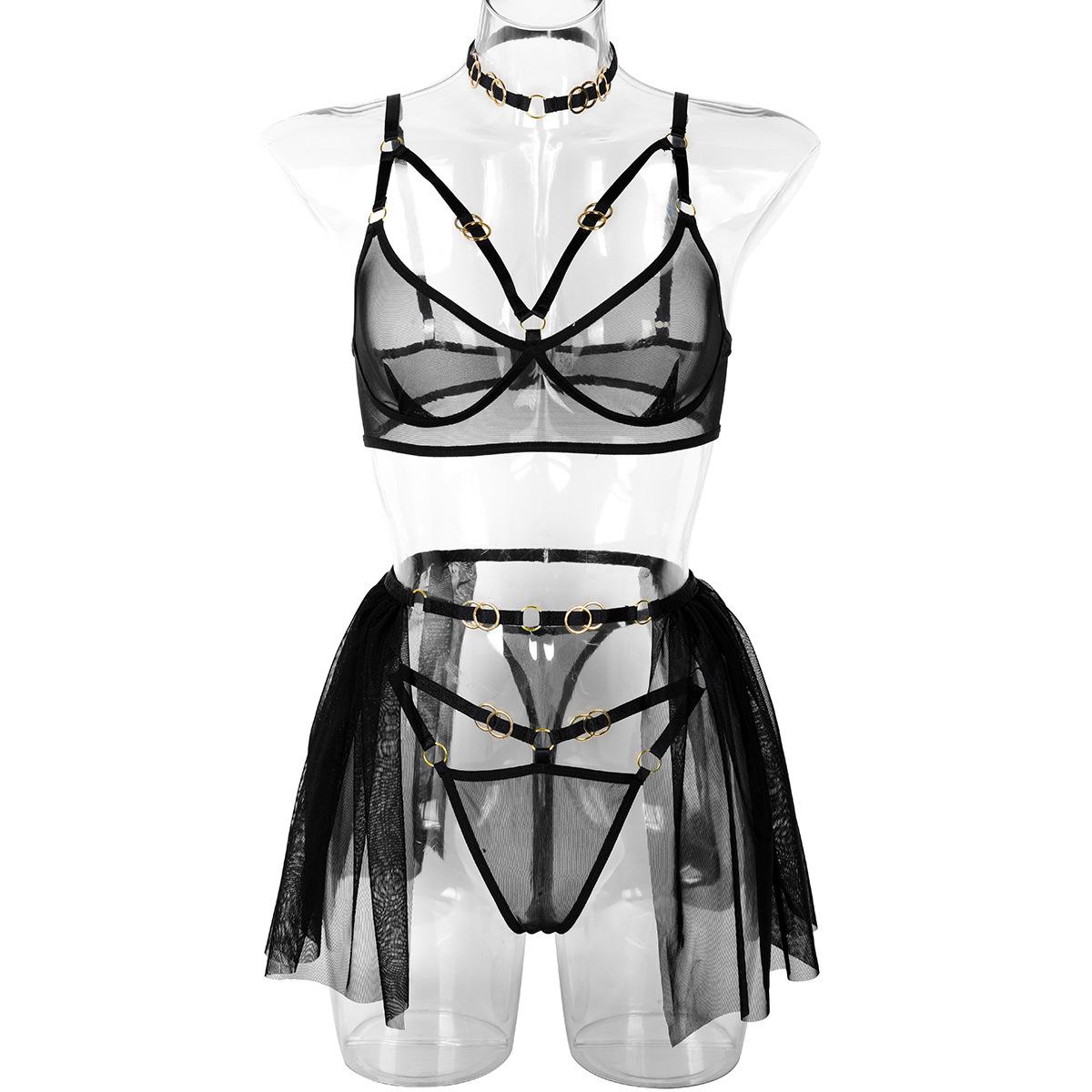 

Новое женское любимое сексуальное нижнее белье Head Is A Perspective Cut-out, персонализированная металлическая пряжка-сетка, прекрасный комплект из четырех предметов для девочек S чёрный