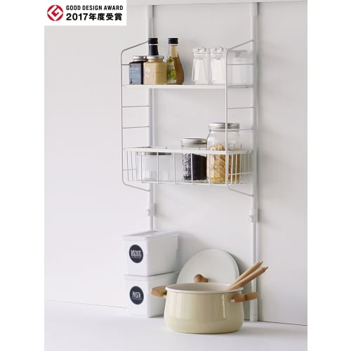 HEIAN SHINDO SPLUCE Tension Kitchen Rack, Slim Pole Rack with Mesh Set M, White, Height 70-105cm, Width 39.5cm, SPL-4, Heian Shindo Kogyo