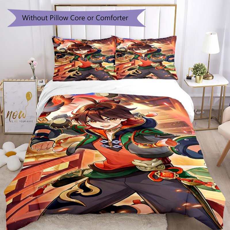 3pcs Genshin Impact Bedding Set Duvet Cover Closure Includes 1 Duvet Cover & 2 Pillowcases, Soft and Comfortable for All Seasons.