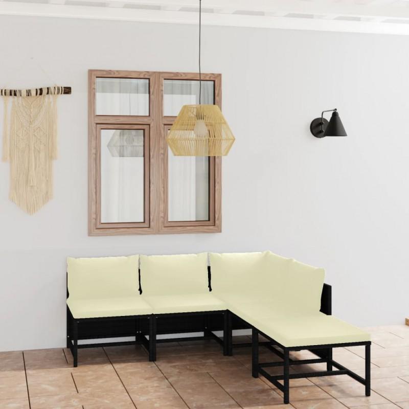 Día y Noche - Día y Noche Set de muebles de jardín 5 pzas y cojines ratán sintético negro