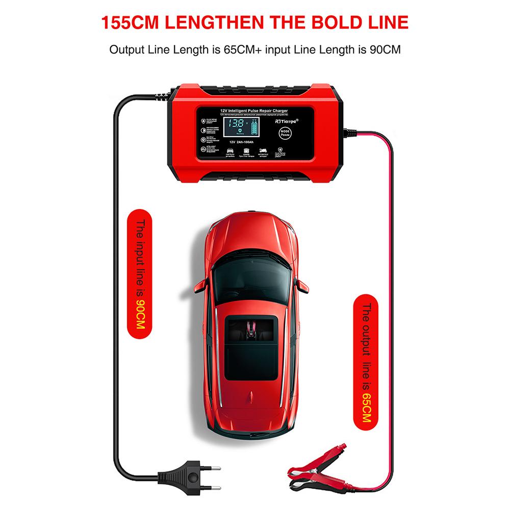 EU Plug 12V6A Digital Display Screen Car/Motorcycle Charger Reverse Protection Suitable for Lead Acid Batteries Intelligent Smart Battery Charger