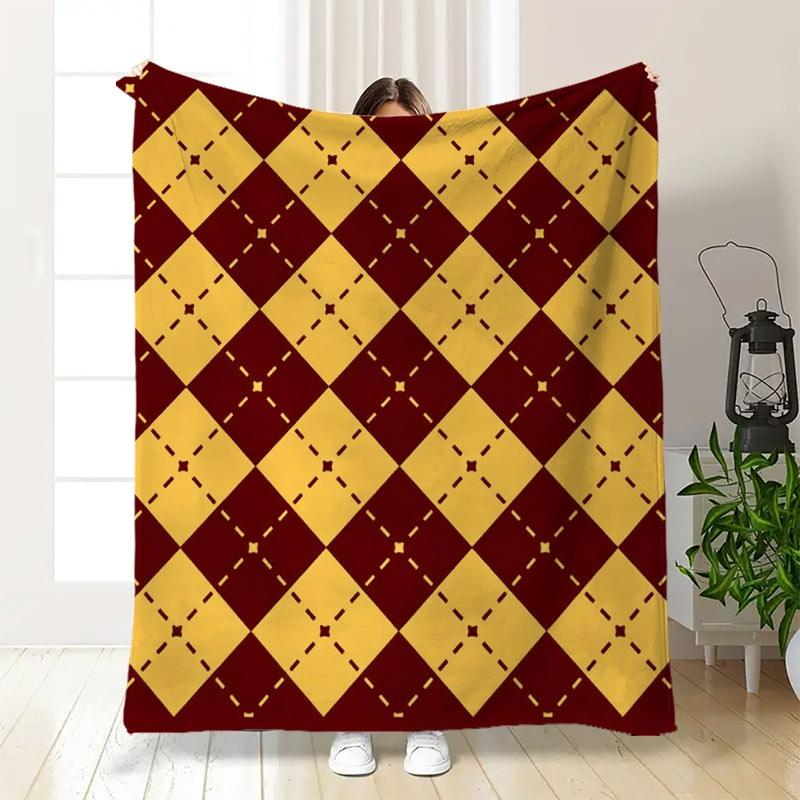Burgundy Gold Argyle Pattern Throw Blanket,Warm Sofa,Bed Lap Cover,Birthday Anniversary Home Casual Gathering Present