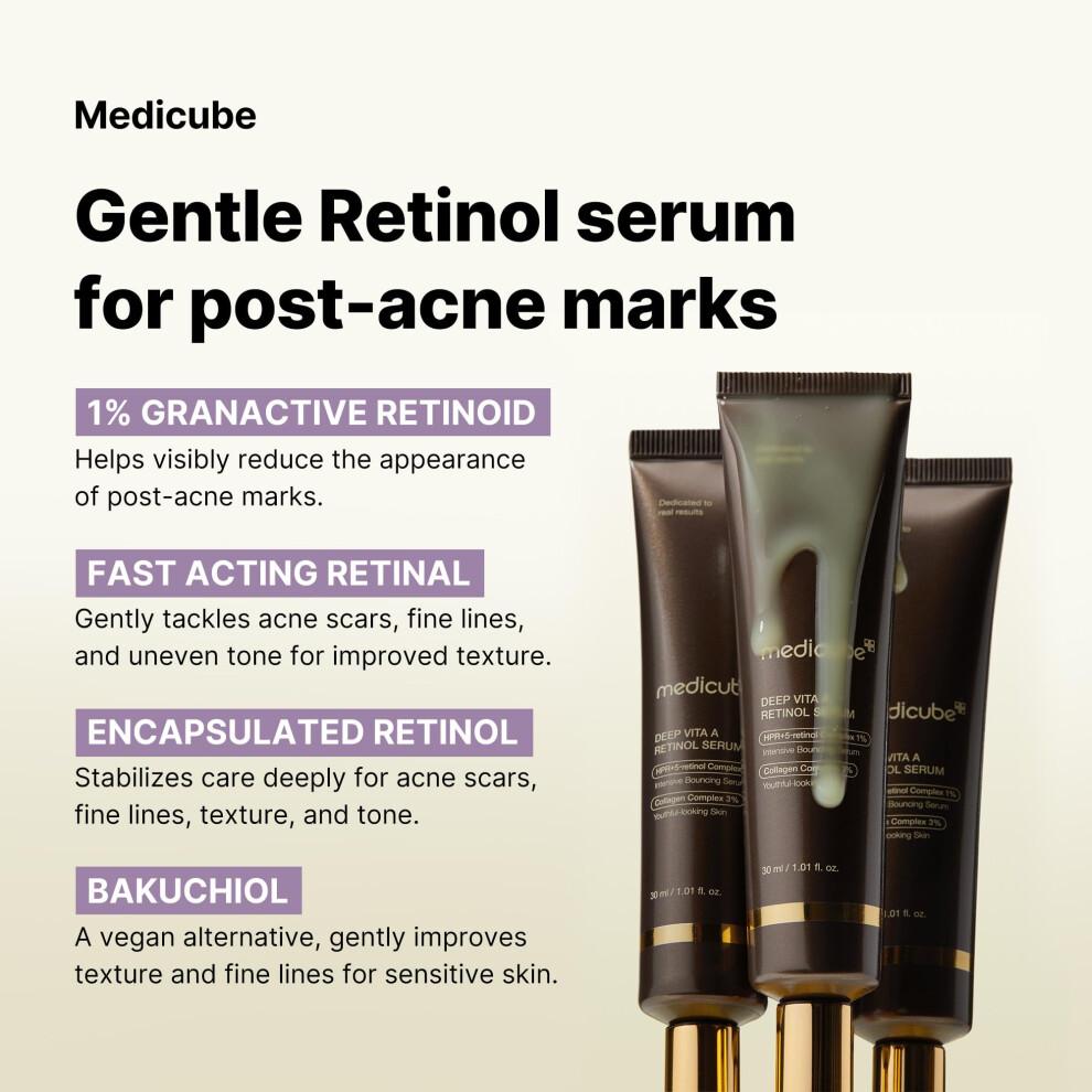 Medicube Deep Reviving Bakuchiol Retinol Facial Serum - Anti-Aging 4th Gen Retinol & Bakuchiol - Targets Fine Lines  Uneven Skin Tone  Blemish Sc