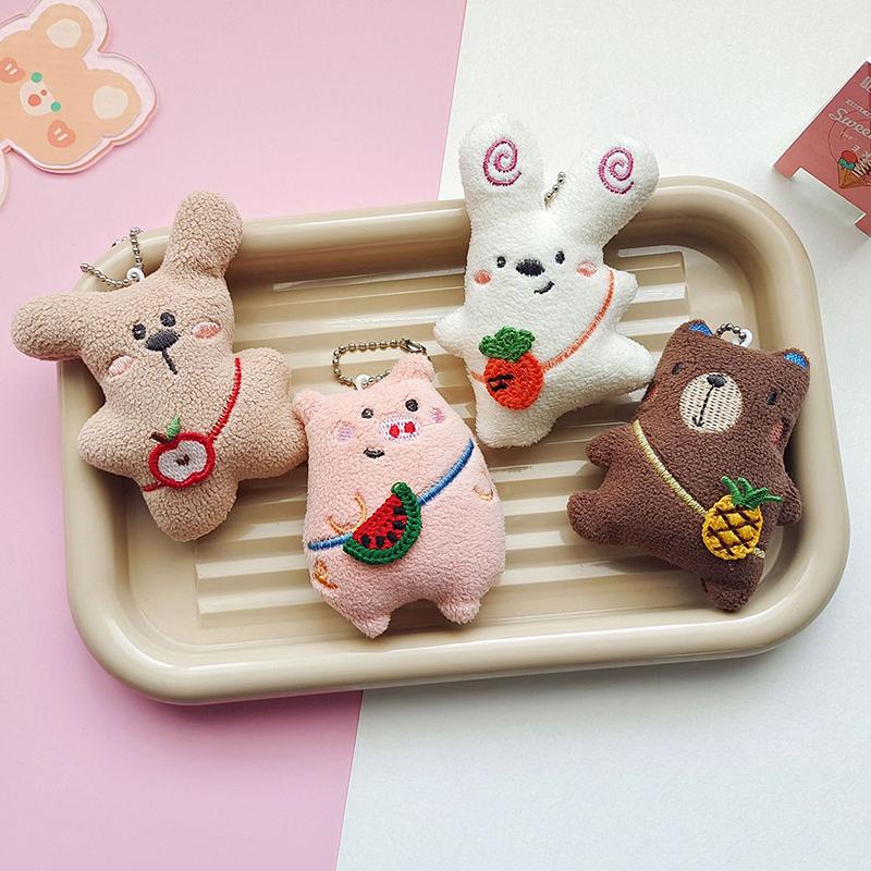 Cartoon Plush Backpack Small Animal Little Rabbit Bear Keychain Cute Plush Backpack Pendant Bag Decoration Accessories Gifts