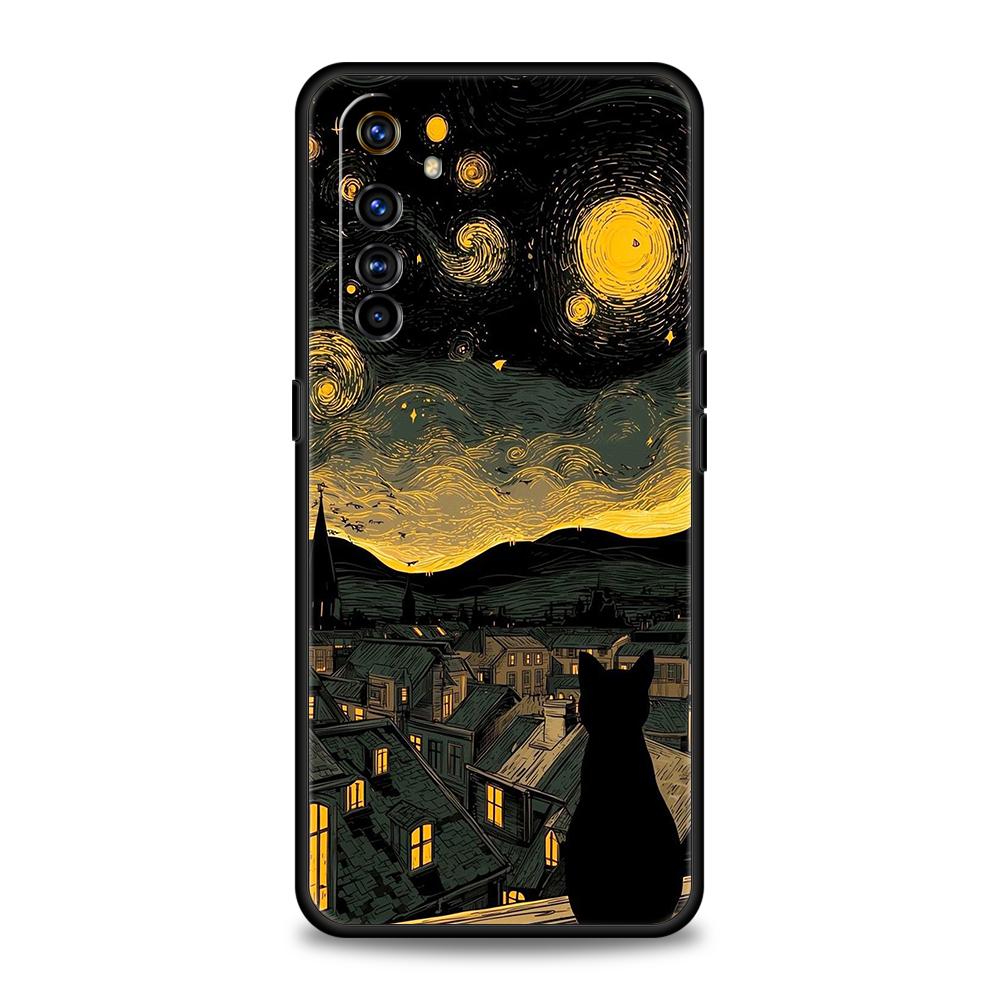 Soft TPU For Realme 11 10 9 Pro Plus GT2 GT3 GT5 C21 C25 C35 C53 C55 C67 Pro 5G Phone Case Cute Color Starry Sky Black Cat Capas