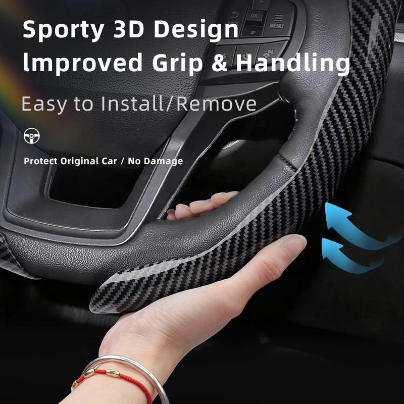 UYEG8 Suitable for Ford Carbon Fiber Texture Steering Wheel Cover with Snap-On Wave-Shaped Sport Design