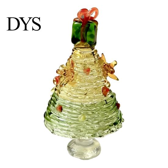 Desktop Festive Art Craft Glazed Christmas Tree Figurine, Colorful Miniature Xmas Decor, Handcrafted Small Decorative for Windowsill Glass Table