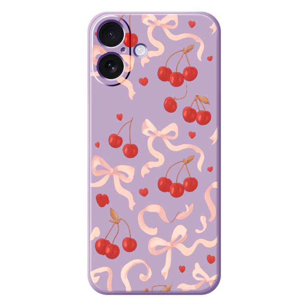 

For iPhone 17 Case Big Bow Cherry Pattern Printing Straight Edge TPU Phone Back Cover Purple