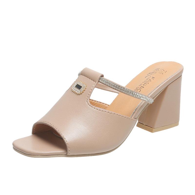 2024 Sommer Mode High Heel Sandalen für Damen Neues Design Lässig Atmungsaktiv Dicker Absatz Knopfverschluss Übergröße Schuhe