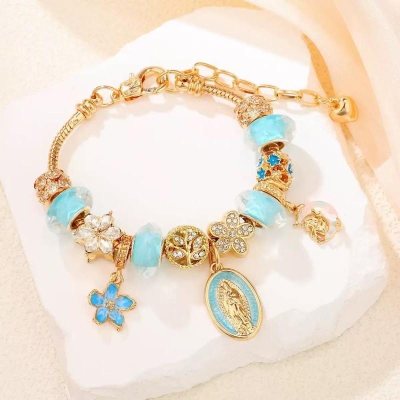 Braccialetti in Acciaio Religiosi con Croce e Motivi Floreali Gioielli da Donna per Regalo