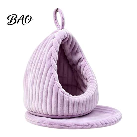 Plush Parrot Bed Hanging Nest Bed, Winter Striped Water Drop Shape Cozy Cave with Removable Cushion, Bird Cage Hammock for Budgerigar Cockatiel