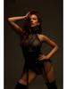 European & American Patent Leather Mesh Hollow-Out Sexy Lingerie Bodysuit Set
