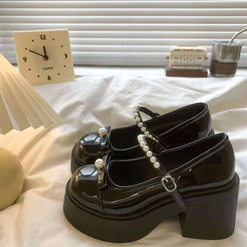 

Сяосянфэн французские туфли-лодочки на высоком каблуке из маленькой кожи, женские, юбка, бант, жемчуг, черно-белая цветовая гамма, толстый каблук, одинарные туфли 40 чёрный