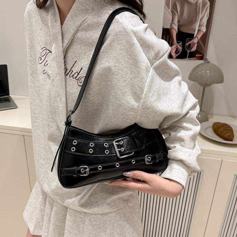 Trendy Cool And Spicy Girl Retro Motorcycle Underarm Bag For Women Casual Shopping Shoulder Bag Small Handbag