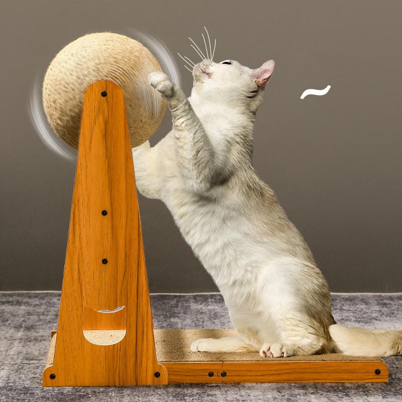 L Shaped Cat Scratcher Vertical Cat Scratching Post With Ball Scratch-Proof Sisal Cat Scratcher Toy Durable Detachable Cat Bed