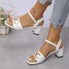 Fashion Plus Size Fashion Women's Square Heel Sandals with Chain Ankle Strap High Heels Party Shoes Woman Metal Decor White Sandals 2025