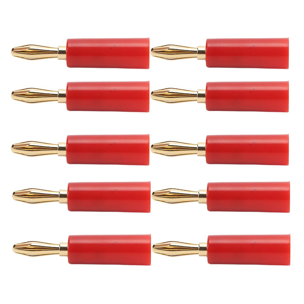 10 STK Bananplugger 4mm Lydkontakt Loddefri Seksbladet Hode for Industrielt Elektronisk UtstyrRød