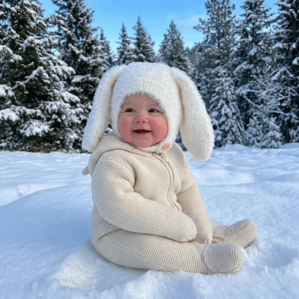 Solid Color Baby Pullover Cap Cartoon Kids Woolen Hat Personality Rabbit Ear Knitted Hat  Warmer