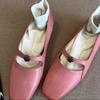 Soft Leather Version~ French Xiaoxiangfeng Shallow Mouth Flat-soled Single Shoes Women's 2025 New Pink Soft Leather Square Head Mary Jane Shoes