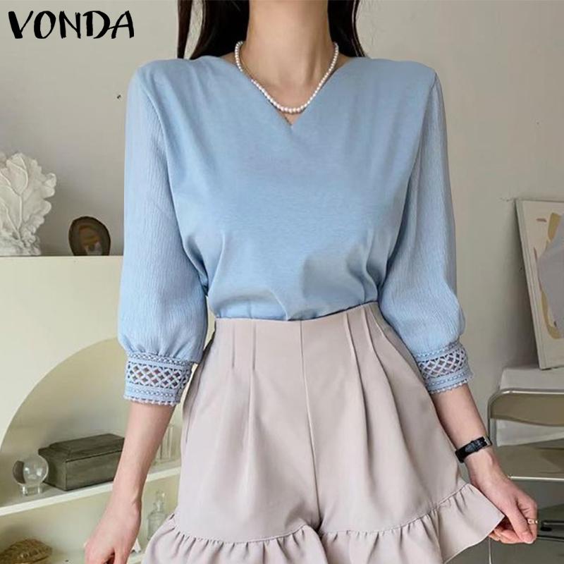 

VONDA Весенние женские однотонные топы с V-образным вырезом и рукавами 3/4