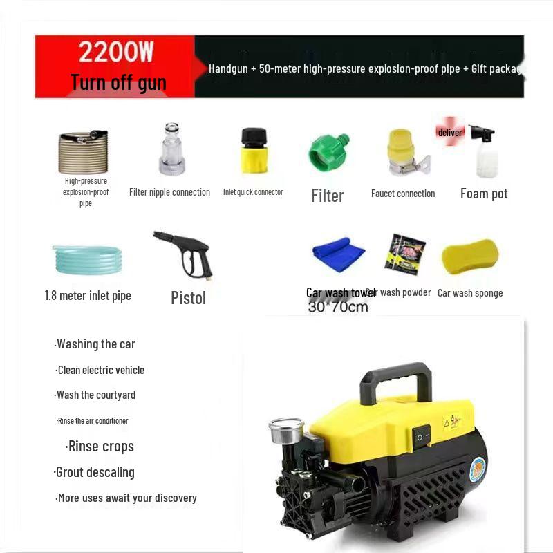 220V Portable High-Pressure Automatic Car Washer with Brush and Water Gun