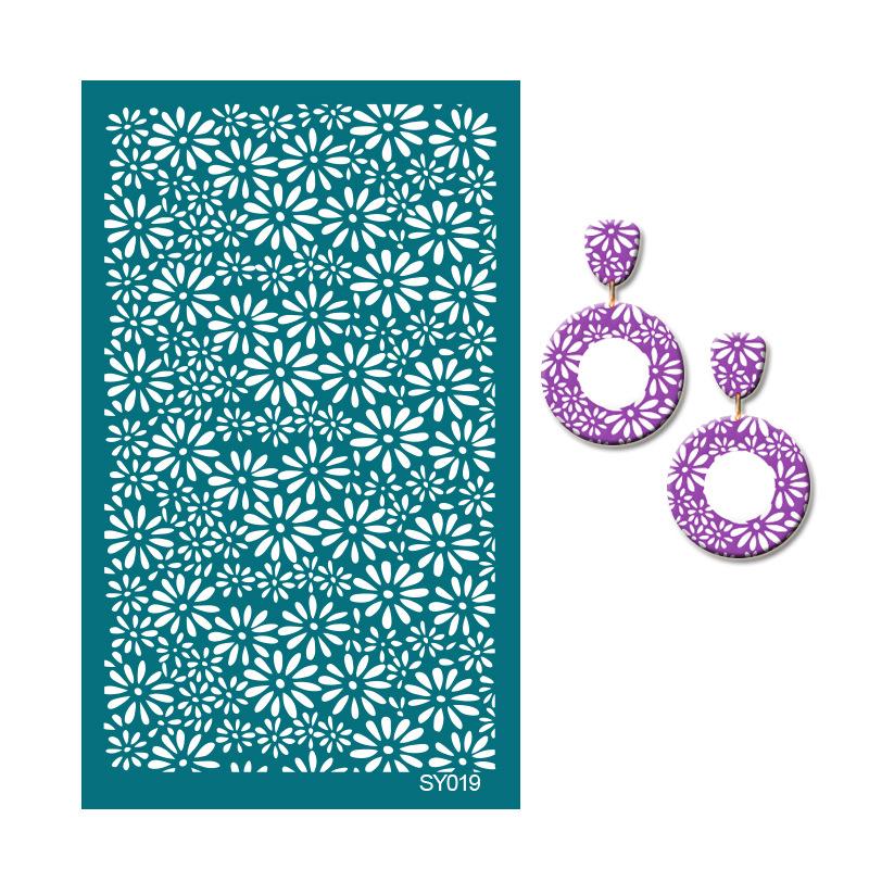 23 Styles Self-Adhesive Silk Screen Stencils for Polymer Clay Palm Leaves Reusable Mesh Transfer Printing Earring Jewelry Making