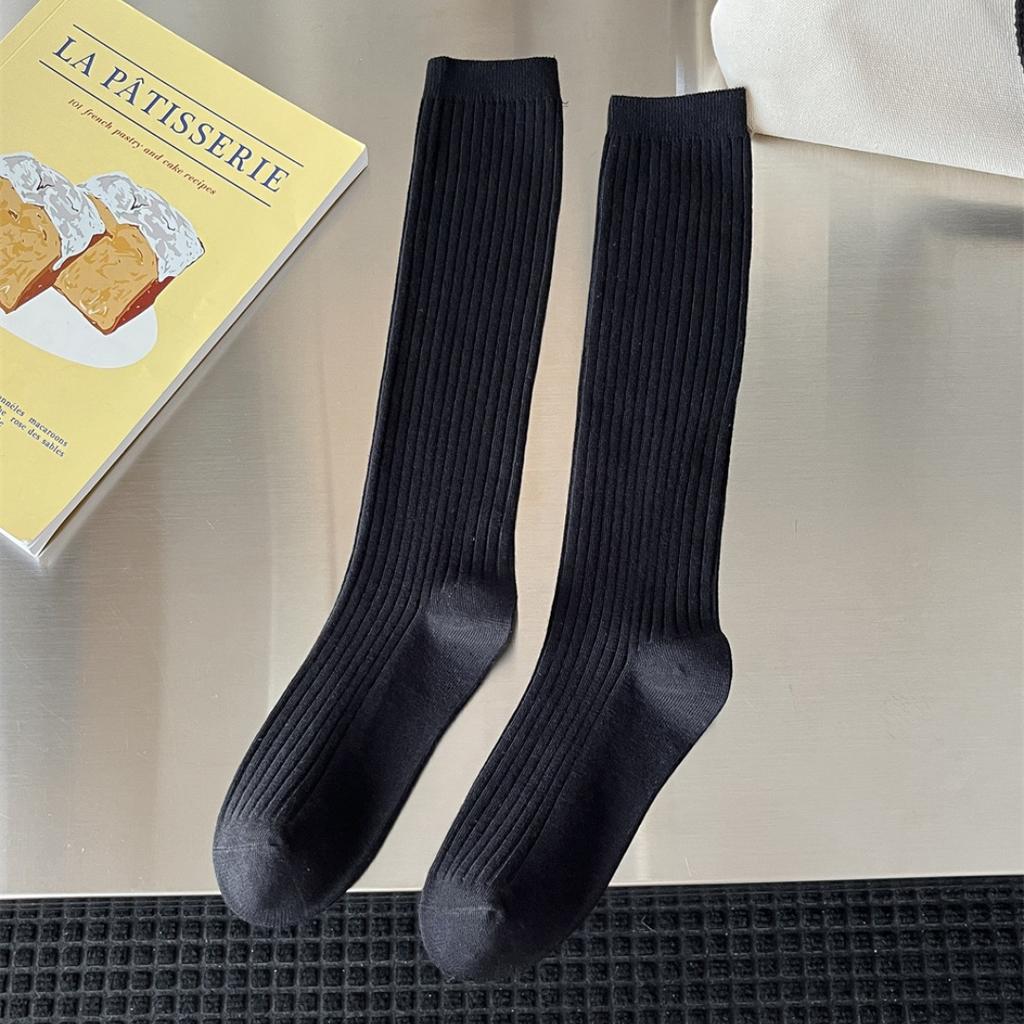 Ankara Red Double-Needle Calf Socks Trendy Fashion Legs Shaping Vertical Striped Women'S Knee Socks