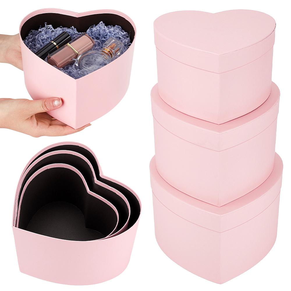 3Pcs Heart Paper Storage Gift Boxes Candy Packaging Case for Wedding Party Supplies Pink 16~19.5x18~21.8x10.5~13.5cm