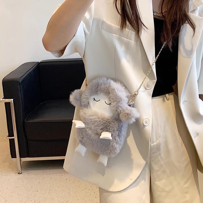1 buc drăguț miel geantă cu blană portofel zero 2024 nou toamnă și iarnă drăguț jucărie de pluș rucsac lanț crossbody bag