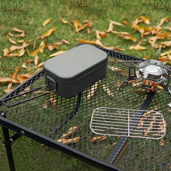 800ml Bento Box Anodizing Folding Handle Large Capacity Heat Resistant Aluminum Camping Bento Container Steaming Rack Outdoor Supply