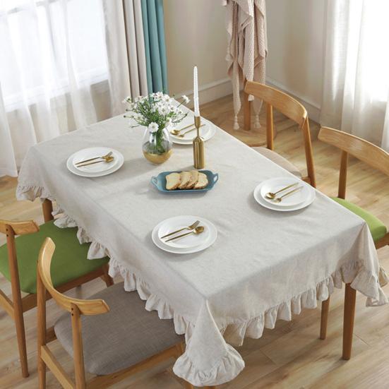 Solid Color Ruffled Tablecloth Rectangular Square Table Cover Dining Tablecloth for Farmhouse Kitchen Dining Room Patio Decoration