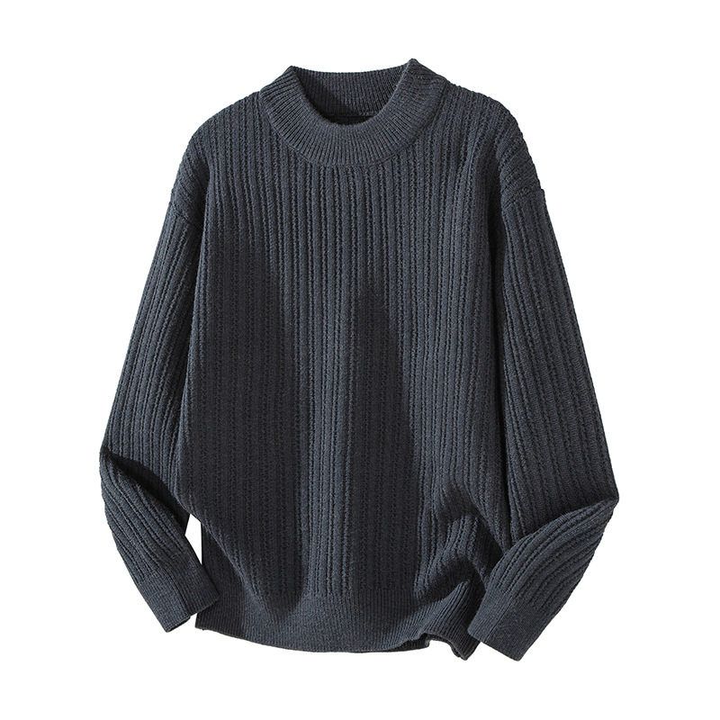 

Qiqiu Men s Slim Winter Half-high Collar Vertical Stripes Sunken Stripe Sweater Men s Loose Commuter Warm Bottoming Knitted Sweater Ink 180/100A