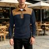 Men's Casual Loose Fit Knit Sweater Half Zip Pullover Long Sleeve Embroidered Sweatshirt with Collar Patchwork Design for Fall Winter