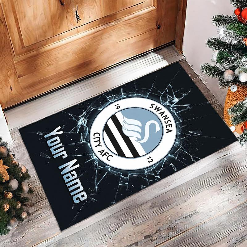 Swansea City FC Printed Crystal Velvet Rug Non‑Slip Crystal Velvet Carpet For Sofa Bedroom Indoor Home Decoration
