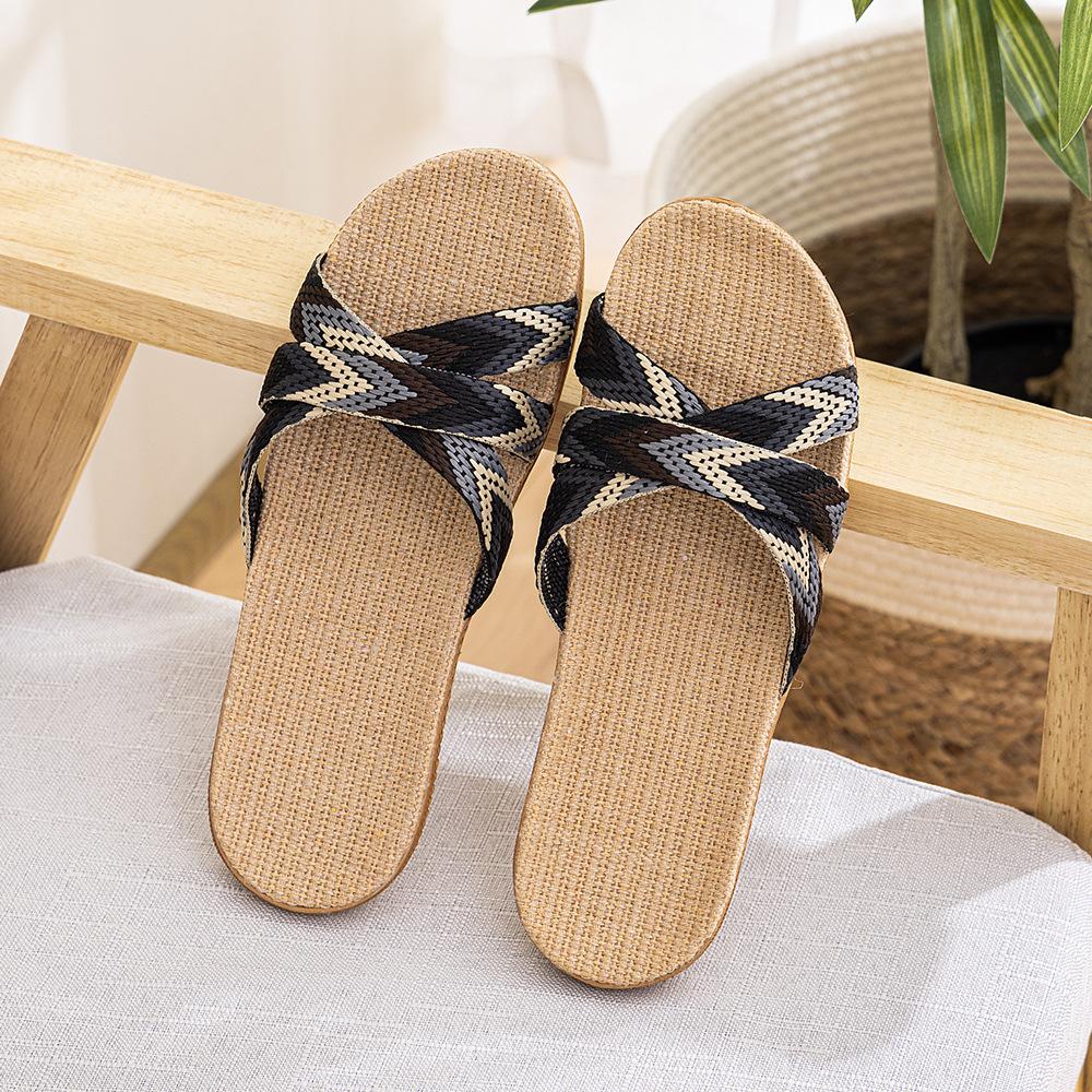 Summer linen slippers women's home couple home indoor non-slip soft bottom household cotton and linen cool slippers men