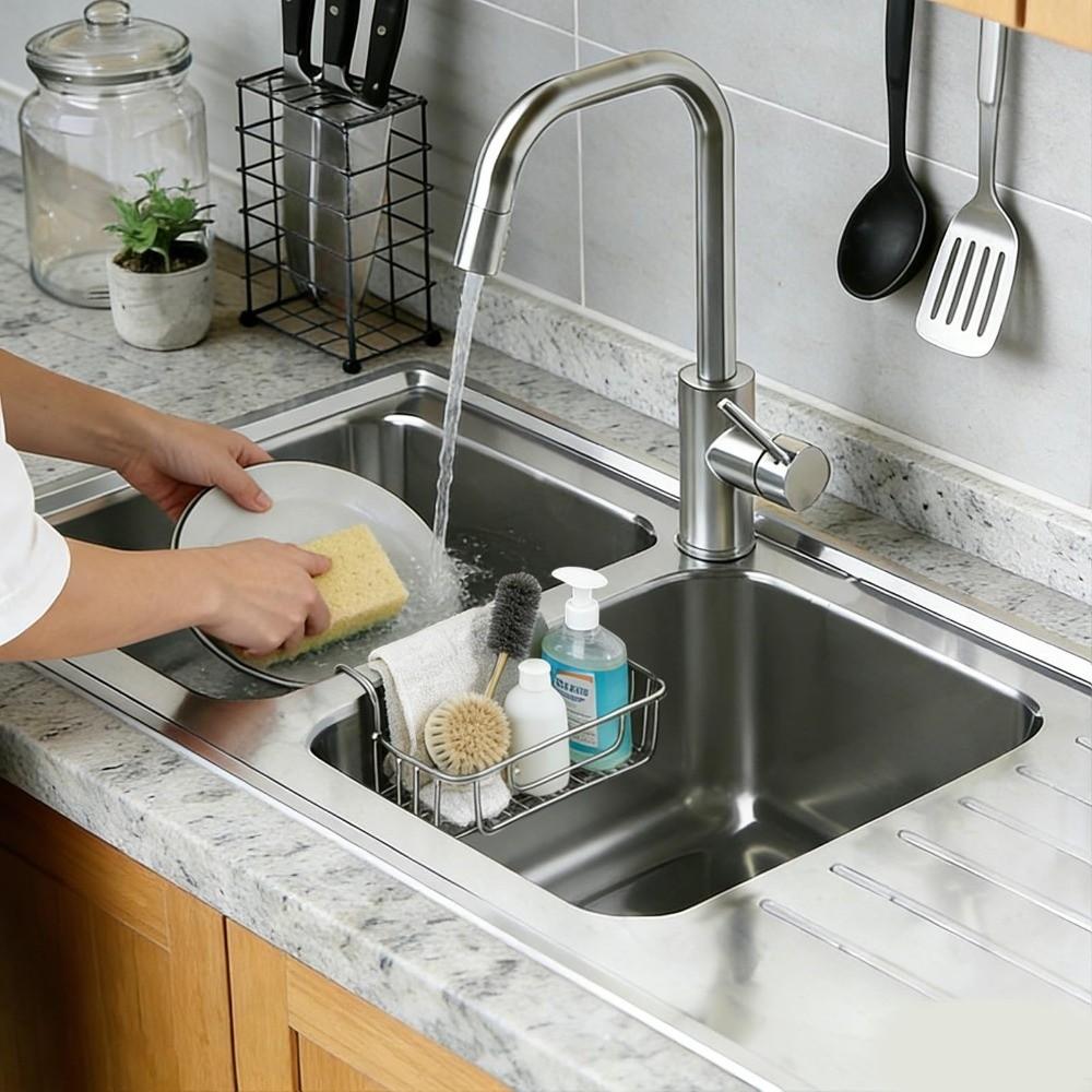 Heavy Duty Sink Sponge Holder Stainless Steel Sink Saddle Dish Brush Holder  Countertop Storage