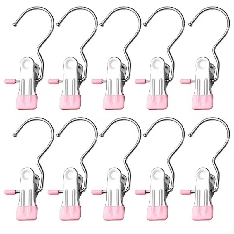 10PCS Stainless Steel Clothespins Laundry Clothes Pegs Hook Portable Hanging Clothes Clip Pants Socks Wardrobe Storage Clip